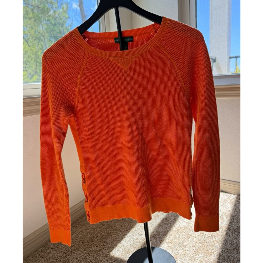 Polo Ralph Lauren Orange Waffle-Knit Cotton Crew Neck Raglan Lace-Up Pullover XS